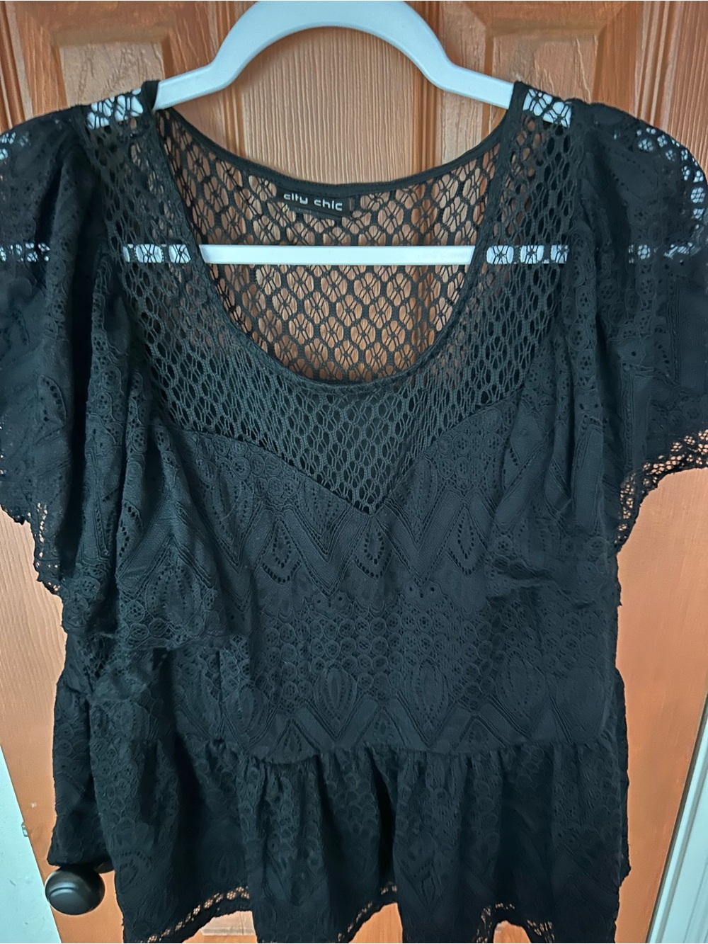 City Chic Black Crochet Peplum Blouse